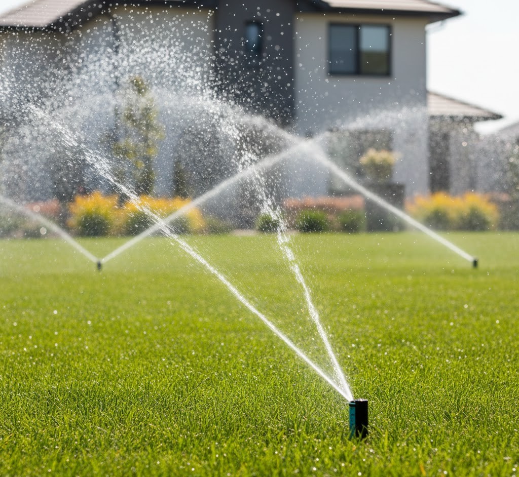Lawn sprinkler system in action